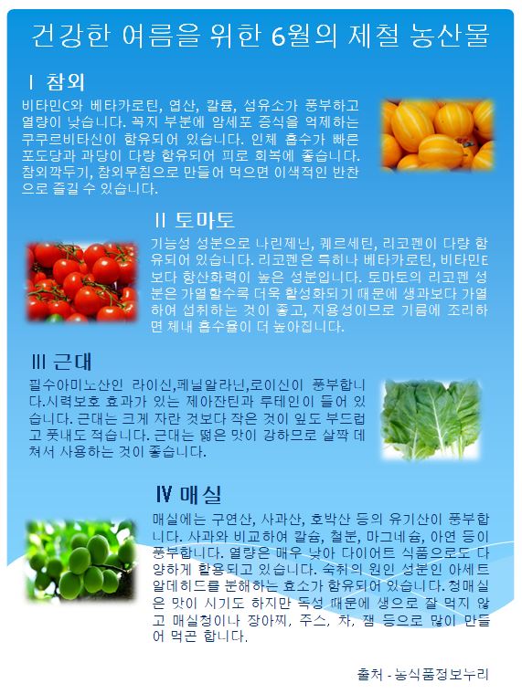 창원시설공단 > 알림마당 > 공지사항 > 마산합포노인복지관(2023년 6월 영양정보 제공)-건겅한 여름을 위한 6월의 제철 농산물