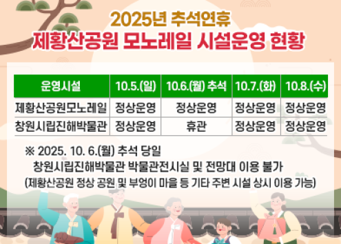 2025년 추석연휴 제황산공원 모노레일 시설운영 현황 아래 숨김 텍스트로 제공