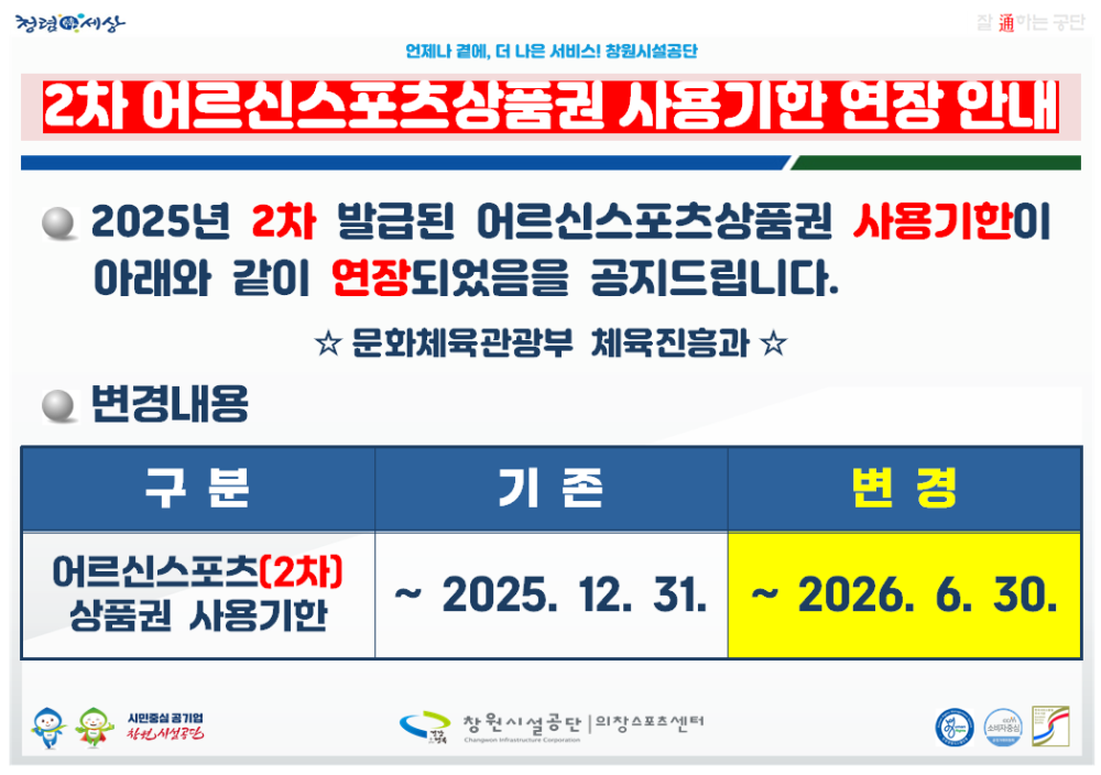 2025년 2차 어르신스포츠상품권 사용기한 연장 안내입니다.